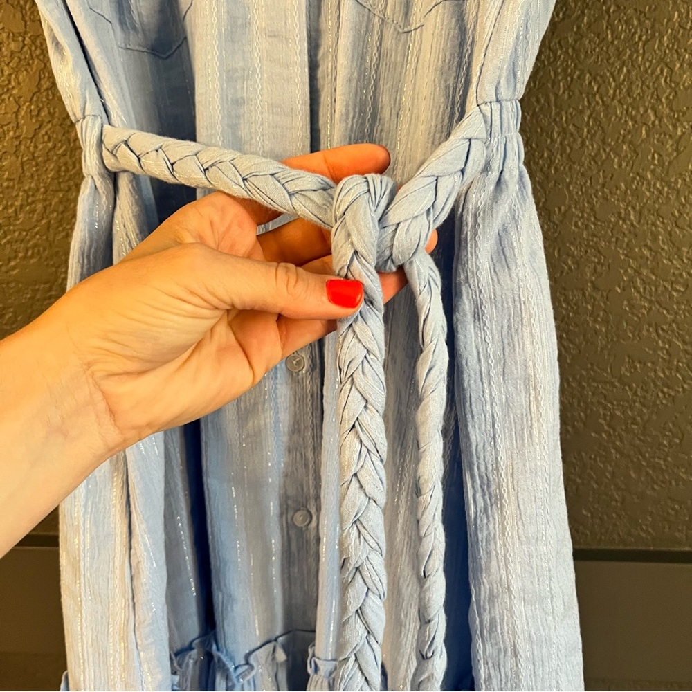 MISA LOS ANGELES • Kyla Metallic Blue Puff Sleeve Dress XS - Picture 7 of 13